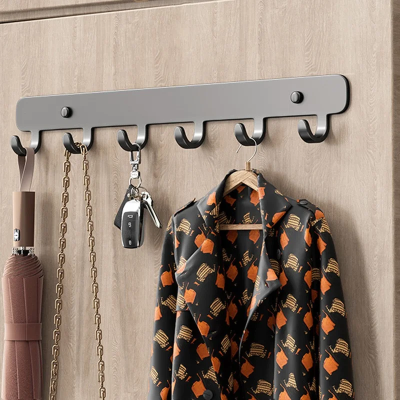 Stainless Steel Wall Mounted Hook Key Hanging Rack Kitchen Bathroom Home Storage Hanger - Black
