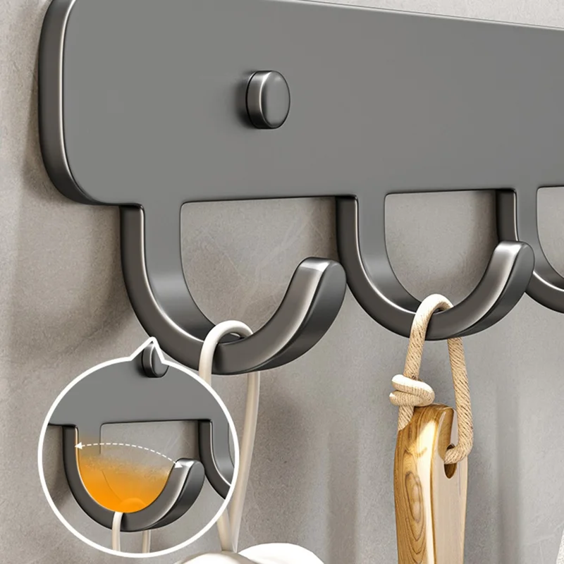 Stainless Steel Wall Mounted Hook Key Hanging Rack Kitchen Bathroom Home Storage Hanger - Black