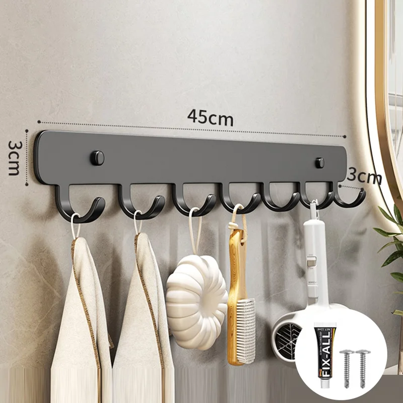 Stainless Steel Wall Mounted Hook Key Hanging Rack Kitchen Bathroom Home Storage Hanger - Black