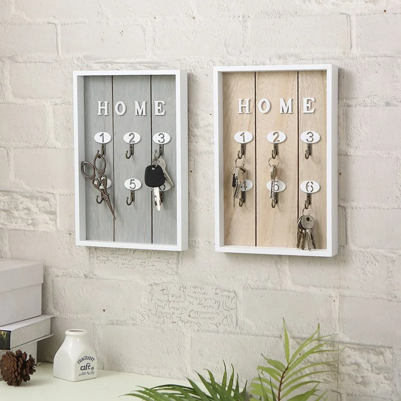 Creative Wall-Mounted Key Jewelry Hanging Holder Organizer Entryway Decorative Storage Rack - Wood Color