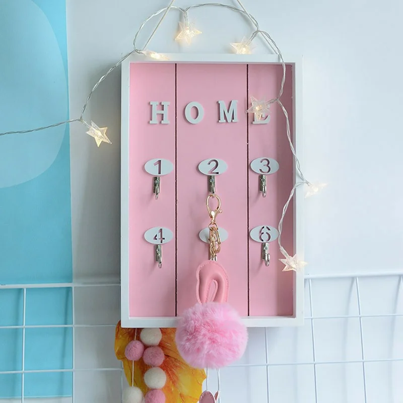 Creative Wall-Mounted Key Jewelry Hanging Holder Organizer Entryway Decorative Storage Rack - Wood Color