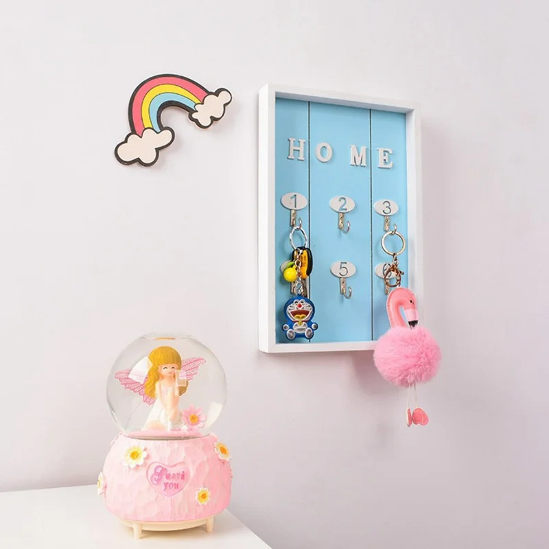 Creative Wall-Mounted Key Jewelry Hanging Holder Organizer Entryway Decorative Storage Rack - Wood Color