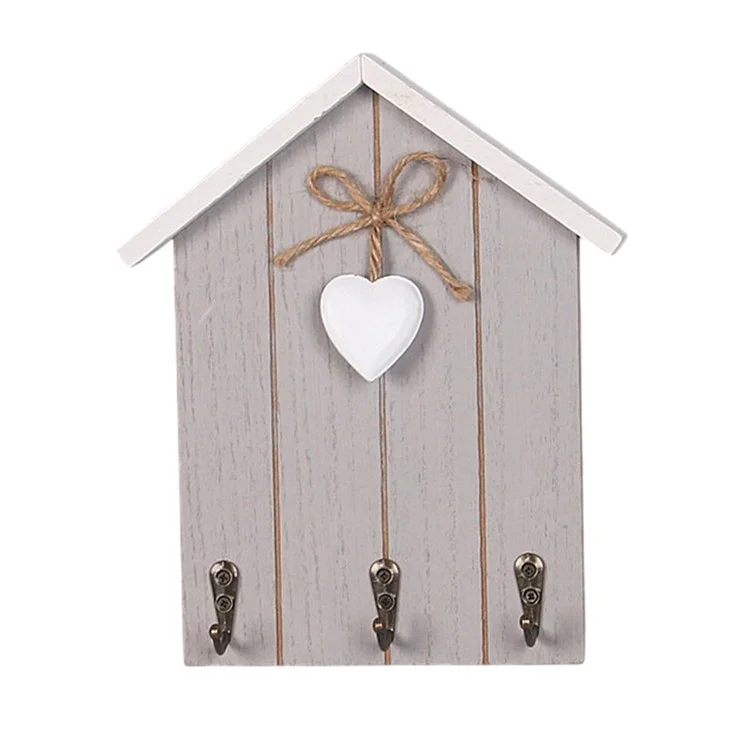 Colgador de Llaves de Pared con Diseño de Casa de Madera Creativo - Organizador de Entrada con Estante de Almacenamiento - Gris