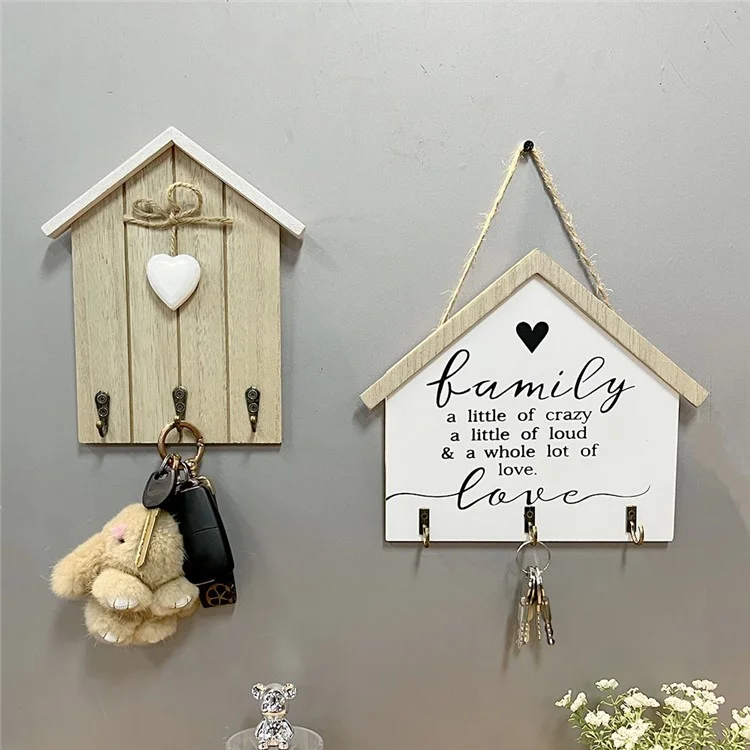 Colgador de Llaves de Pared con Diseño de Casa de Madera Creativo - Organizador de Entrada con Estante de Almacenamiento - Gris