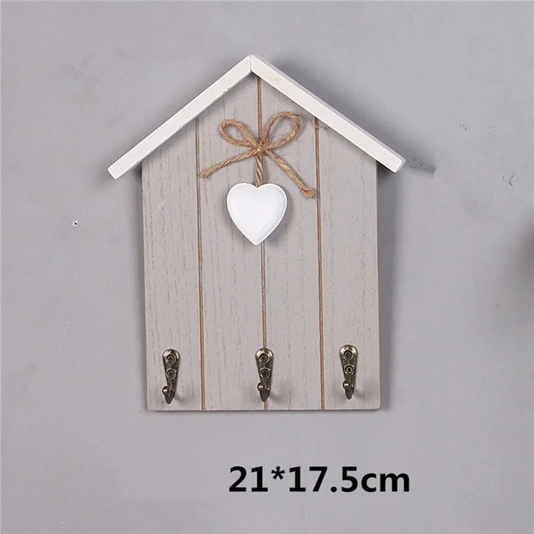 Colgador de Llaves de Pared con Diseño de Casa de Madera Creativo - Organizador de Entrada con Estante de Almacenamiento - Gris