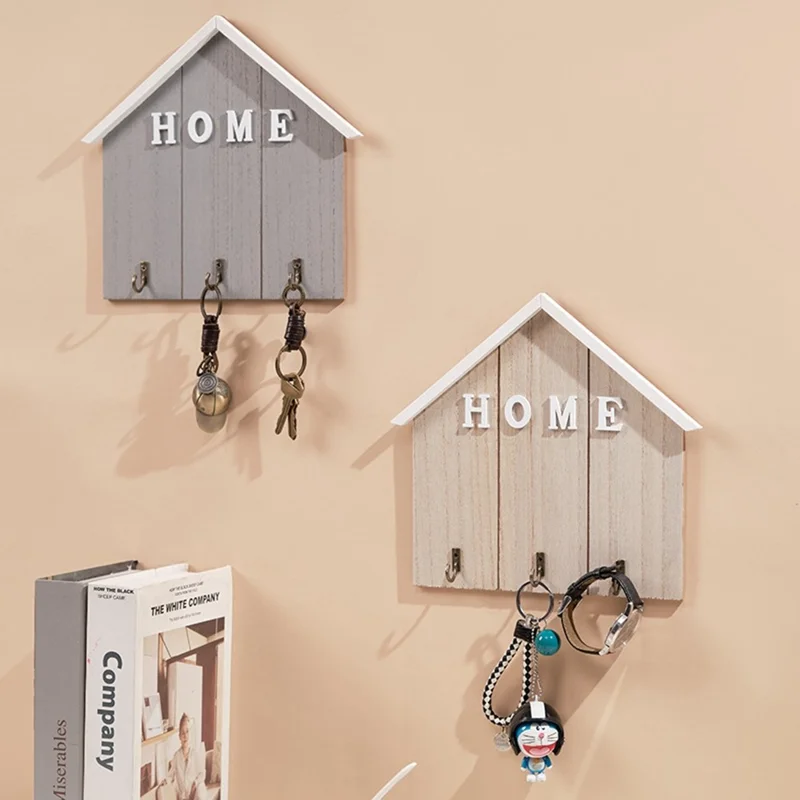 Nordic Style Wooden Wall Mount Key Hanging Hook Storage Rack Creative Entryway Organizer Home Decor - Dark Grey
