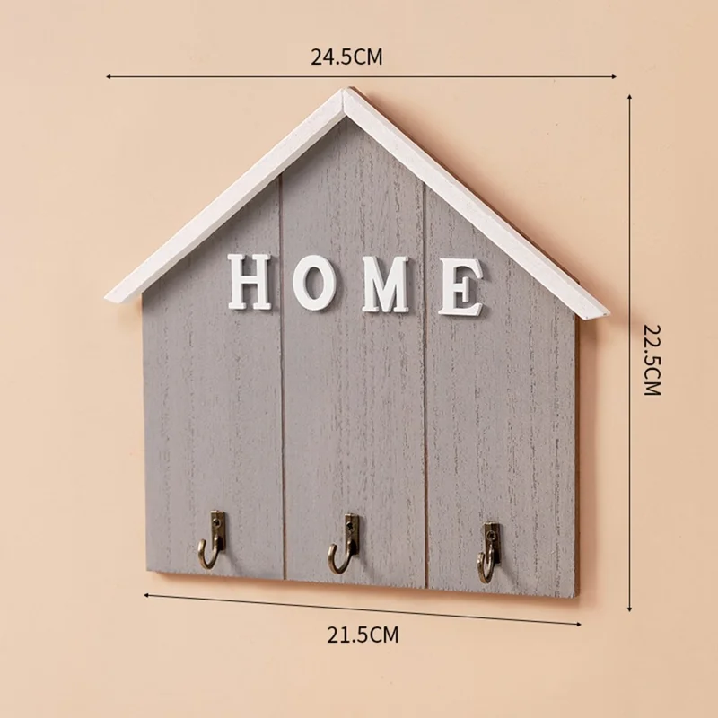 Nordic Style Wooden Wall Mount Key Hanging Hook Storage Rack Creative Entryway Organizer Home Decor - Dark Grey