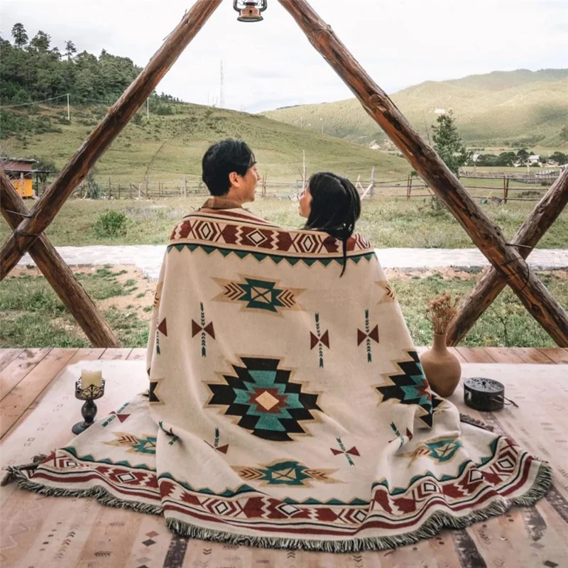 90x90cm Picnic Blanket Thick Moisture-Proof Bohemian Ground Mat for Outdoor Camping Beach - Maple Leaf