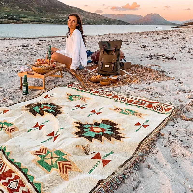 90x90cm Picnic Blanket Thick Moisture-Proof Bohemian Ground Mat for Outdoor Camping Beach - Maple Leaf
