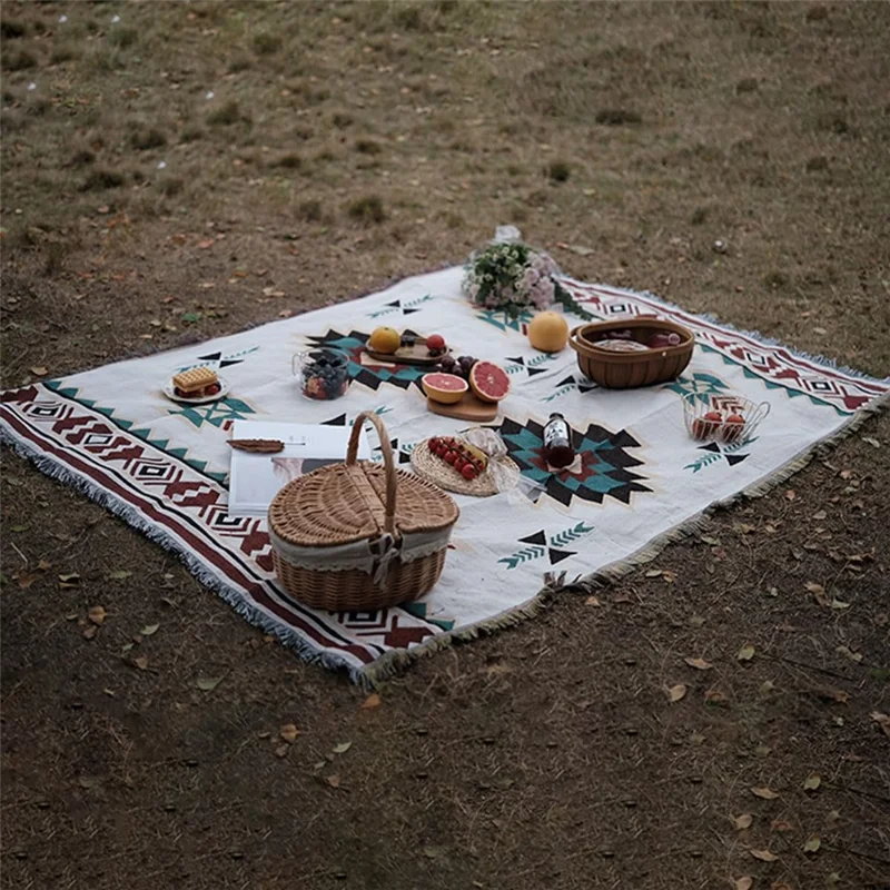 90x90cm Picnic Blanket Thick Moisture-Proof Bohemian Ground Mat for Outdoor Camping Beach - Maple Leaf