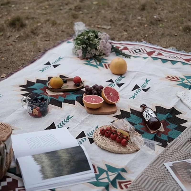 90x180 cm Picnicæske Tyk Feuchtbestandig Bohemisk Gulvmåtte til Udendørs Camping Strand - Geometrisk Mønster