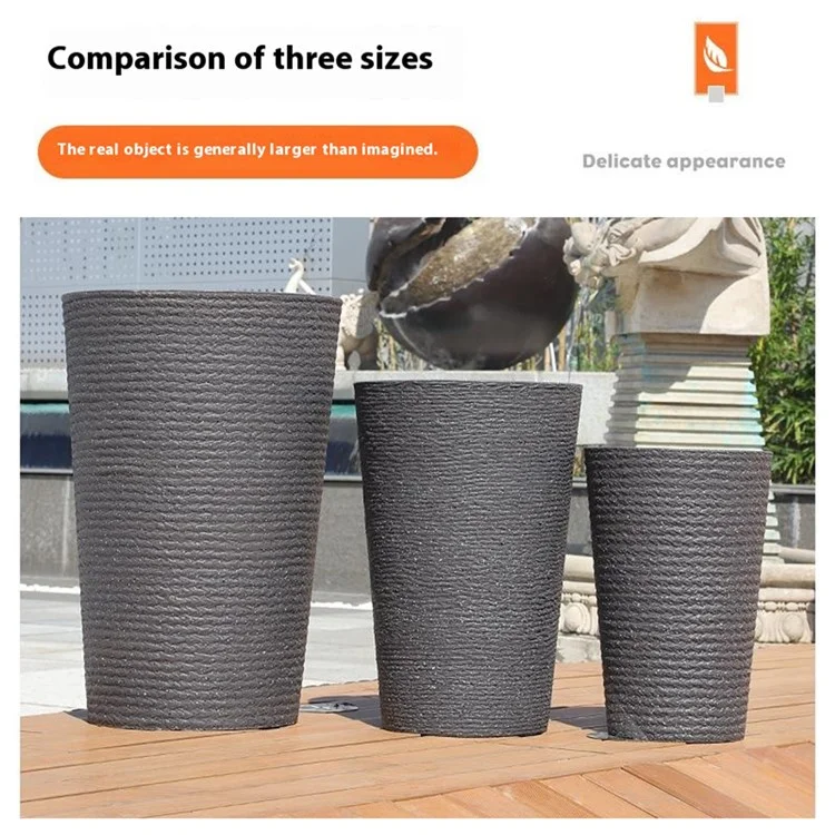 65L Resin Flower Pot with Tray Round Tall Planter with Drainage Hole for Balcony Plants, Size L - Quartz White