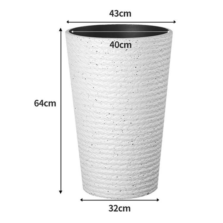 65L Resin Flower Pot with Tray Round Tall Planter with Drainage Hole for Balcony Plants, Size L - Quartz White