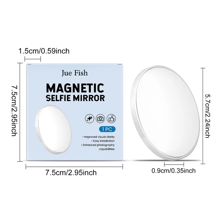 JUE-FISH JU-A02-0001-02 Compatível com MagSafe Espelho de Selfie Refletor Convexo Auxiliar de Fotografia Portátil, Branco