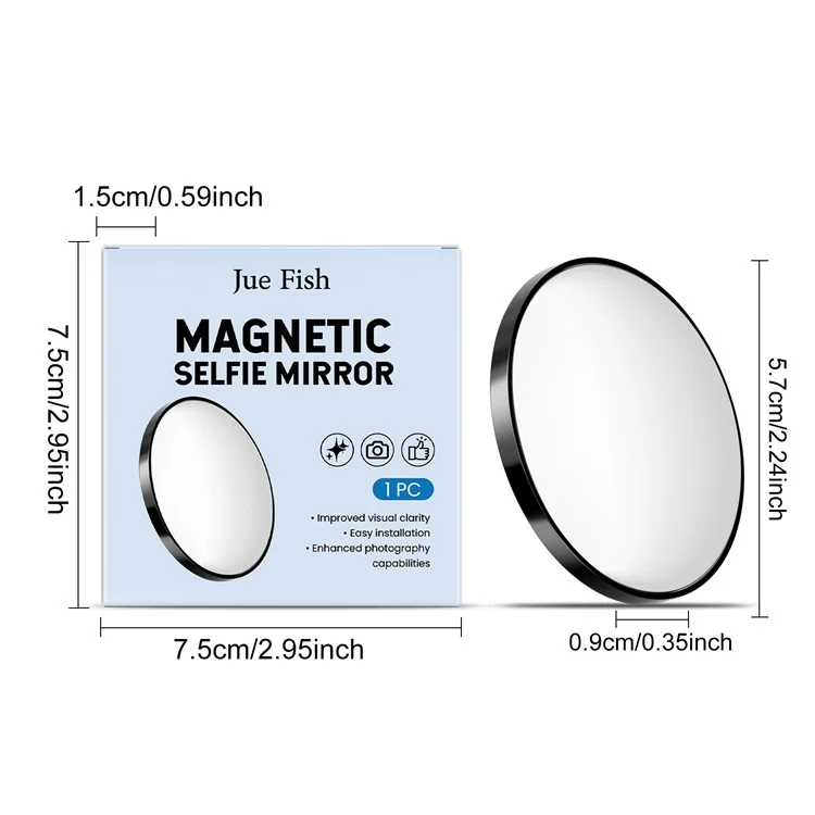 JUE-FISH JU-JU-A02-0001-01 Compatível com MagSafe Espelho de Selfie Refletor Convexo Auxiliar para Fotografia Portátil, Preto