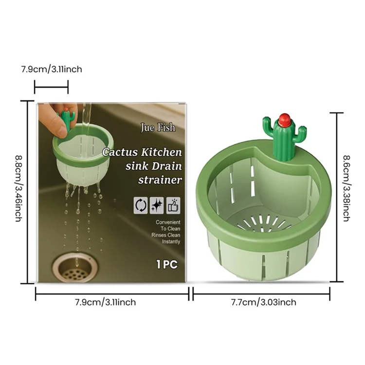 JUE-FISH JU-C09-0130-01 Passoire de Évier en Forme de Cactus Anti-Obstruction Filtre de Déchets de Cuisine