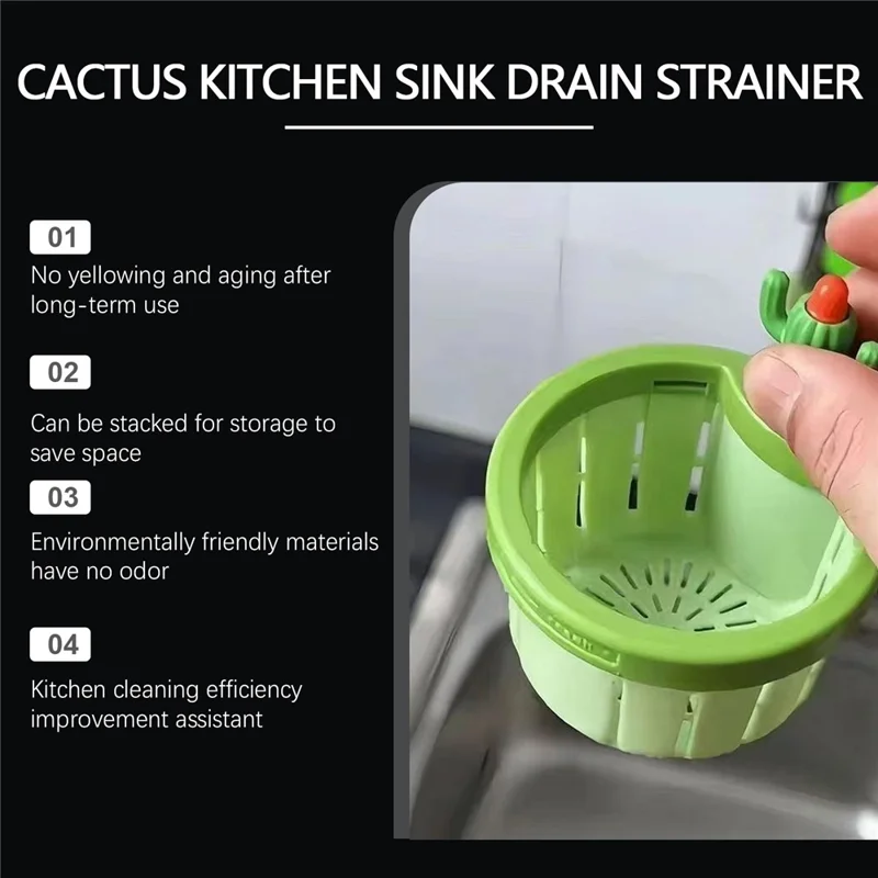 JUE-FISH JU-C09-0130-01 Passoire de Évier en Forme de Cactus Anti-Obstruction Filtre de Déchets de Cuisine