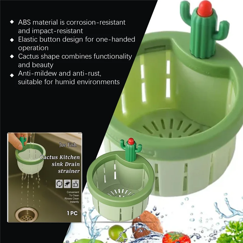 JUE-FISH JU-C09-0130-01 Passoire de Évier en Forme de Cactus Anti-Obstruction Filtre de Déchets de Cuisine