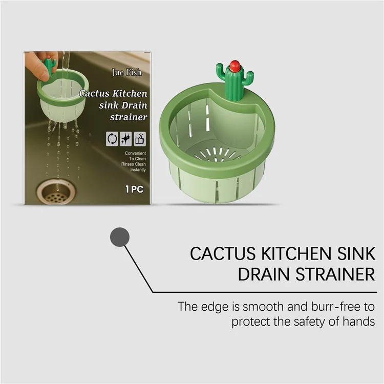 JUE-FISH JU-C09-0130-01 Passoire de Évier en Forme de Cactus Anti-Obstruction Filtre de Déchets de Cuisine