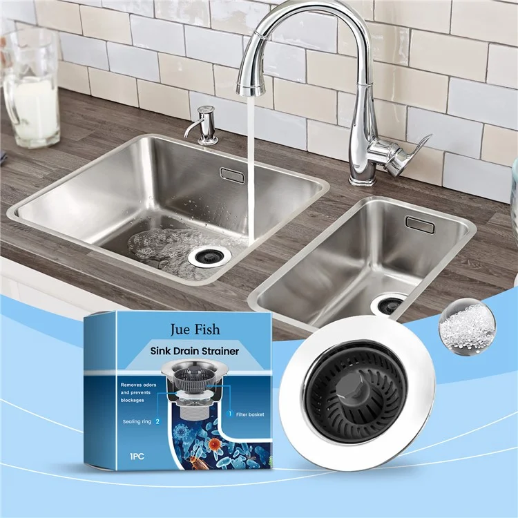 JUE-FISH JU-C09-0129-01 Kitchen Sink Strainer Drain Filter Basket Anti Clogging Food Debris Catcher