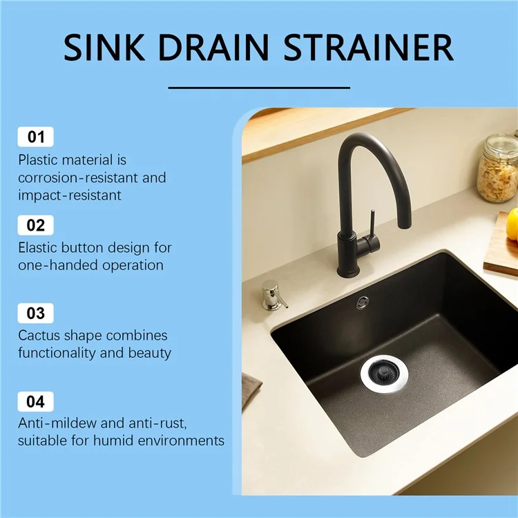 JUE-FISH JU-C09-0129-01 Kitchen Sink Strainer Drain Filter Basket Anti Clogging Food Debris Catcher