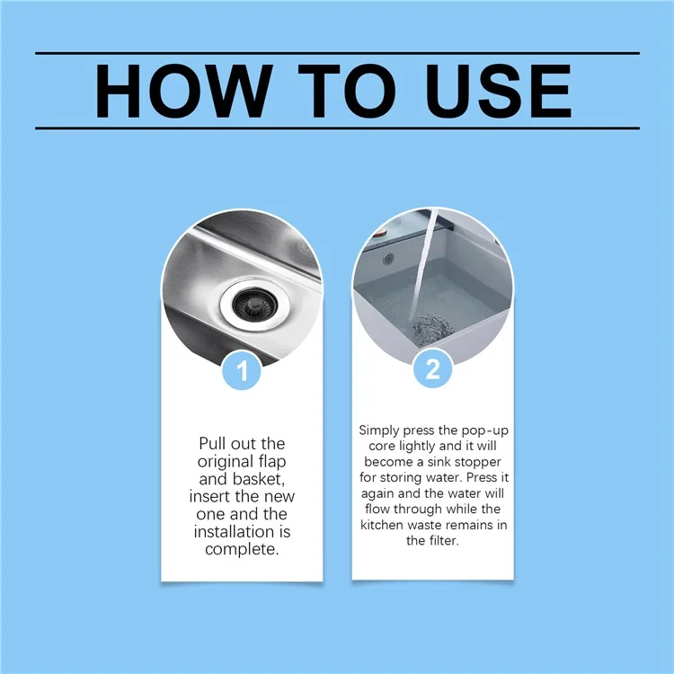 JUE-FISH JU-C09-0129-01 Kitchen Sink Strainer Drain Filter Basket Anti Clogging Food Debris Catcher
