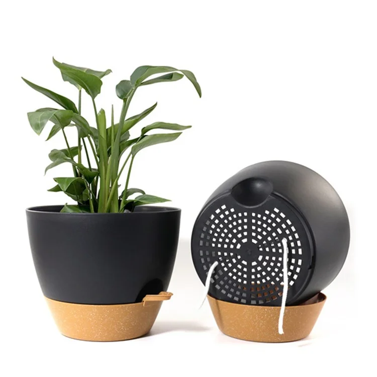 5Pcs Self Watering Planter Pots Side Water Inlet Plastic Garden Plant Holder Containers - Green+Yellow