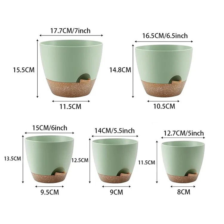 5Pcs Self Watering Planter Pots Side Water Inlet Plastic Garden Plant Holder Containers - Green+Yellow