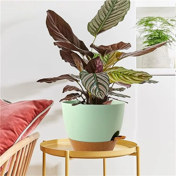 5Pcs Self Watering Planter Pots Side Water Inlet Plastic Garden Plant Holder Containers - White+Yellow