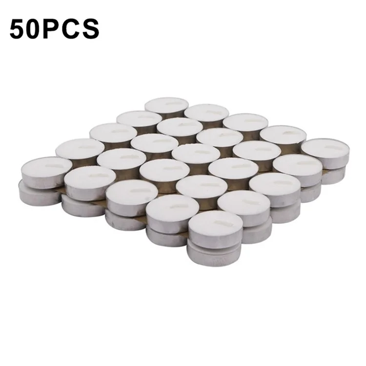 50Pcs Unscented Candles Smokeless 4-Hour Burn Time Round Candles with Aluminum Cup