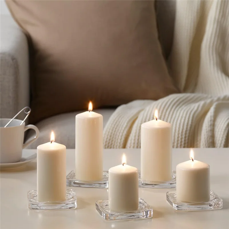 5Pcs Unscented Pillar Candles Smokeless Natural Wax Candle Set for Home Party Emergency Use