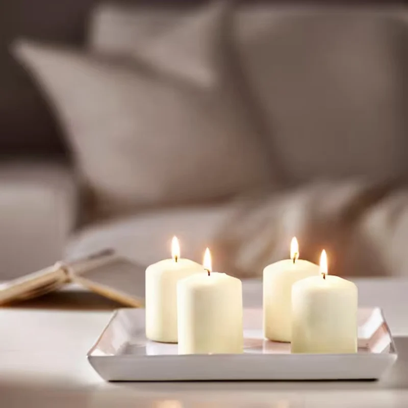 4Pcs 8cm Height Unscented Pillar Candles Long Burning Time Smokeless Candles for Home Decor Dinner Emergency
