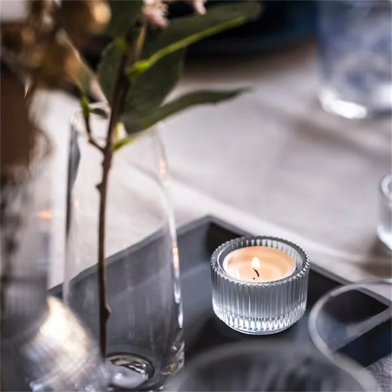 Clear Glass Candle Holder Modern Minimalist Round Decorative Candle Container
