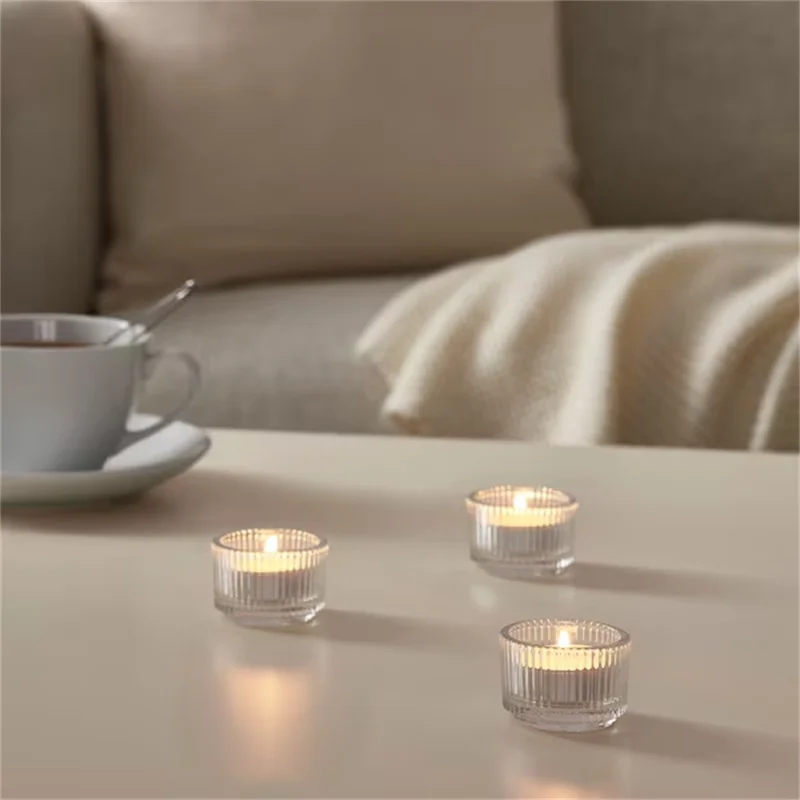 Clear Glass Candle Holder Modern Minimalist Round Decorative Candle Container