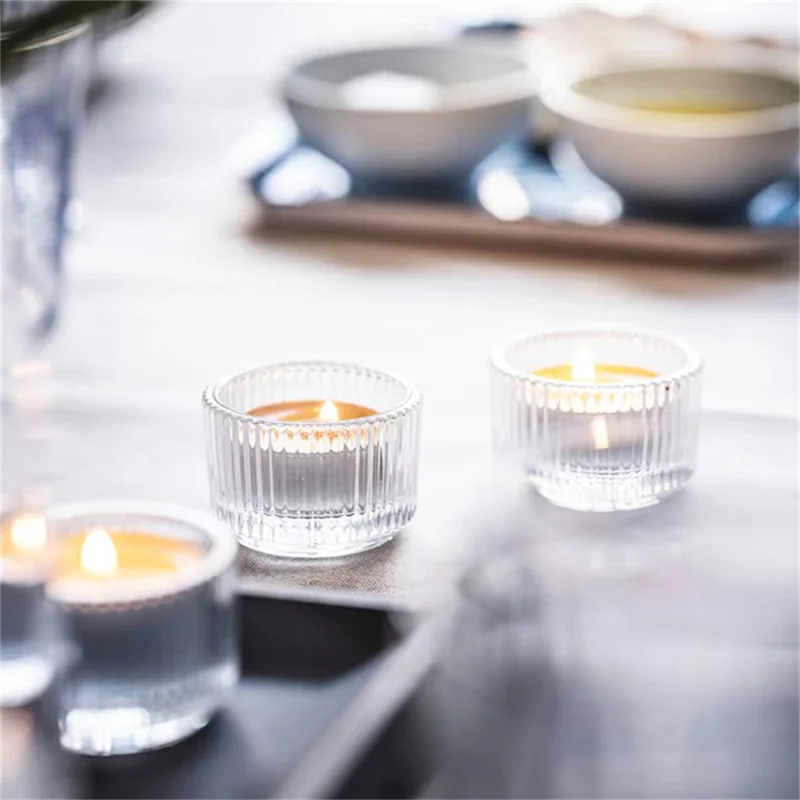 Clear Glass Candle Holder Modern Minimalist Round Decorative Candle Container