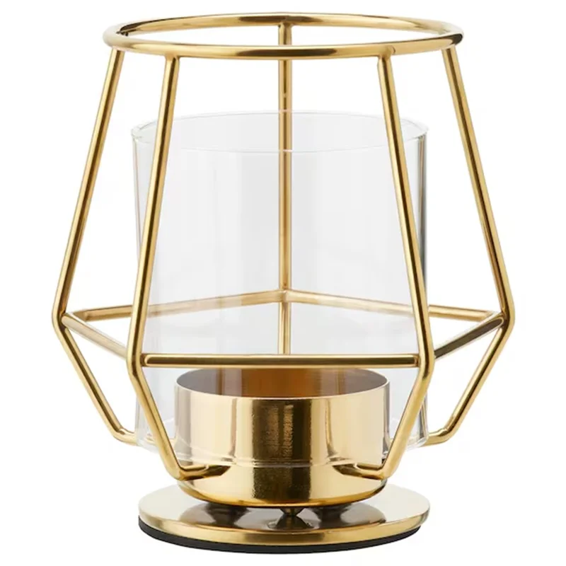 Modern Gold Candle Holder with Glass Cover Nordic Style Decorative Metal Candlestick