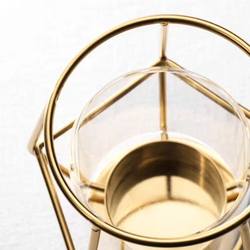 Modern Gold Candle Holder with Glass Cover Nordic Style Decorative Metal Candlestick