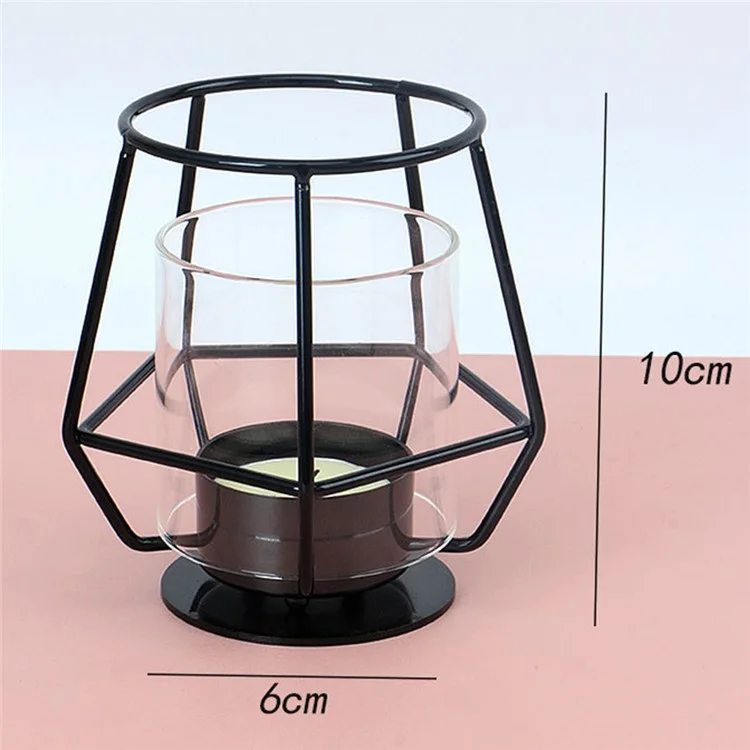 Modern Metal Candle Holder with Glass Cover Table Small Ornament Romantic Candle Cup - Black
