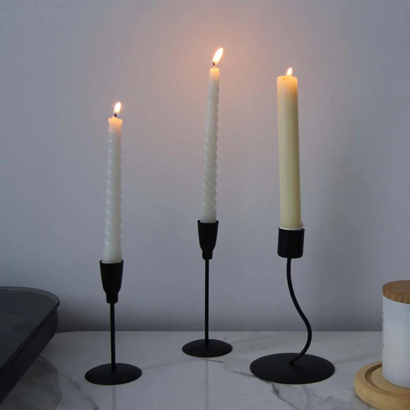 Curved Iron Candle Holder Vintage Candlelight Dinner Prop Home Dining Table Decoration - Black