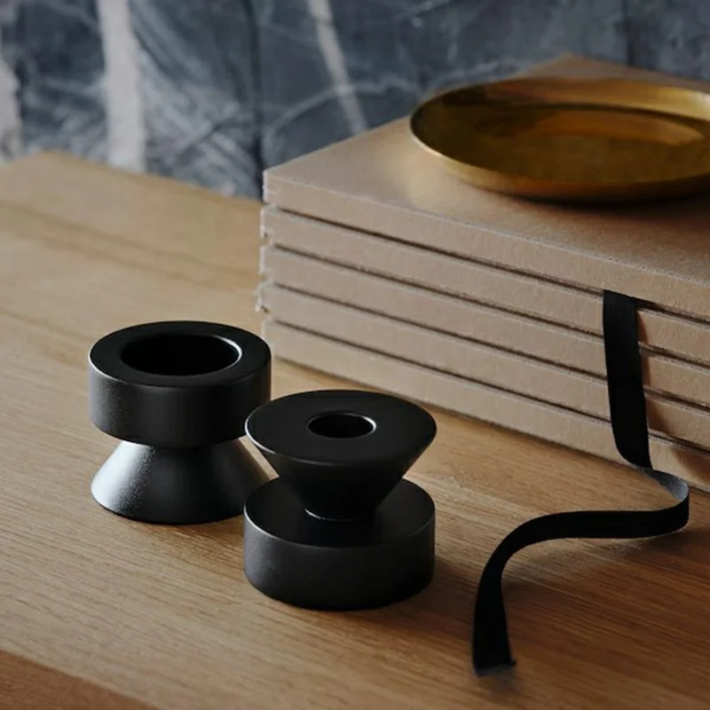 2Pcs Metal Candle Holder Round Base Dining Table Bedroom Study Tealight Candle Stand - Black