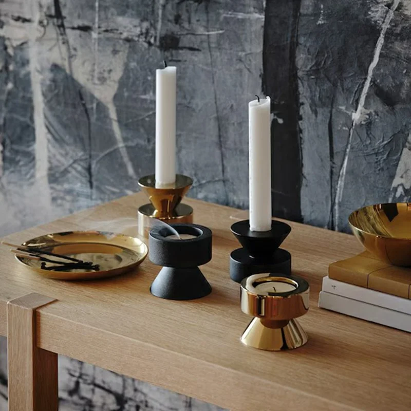 2Pcs Metal Candle Holder Round Base Dining Table Bedroom Study Tealight Candle Stand - Black