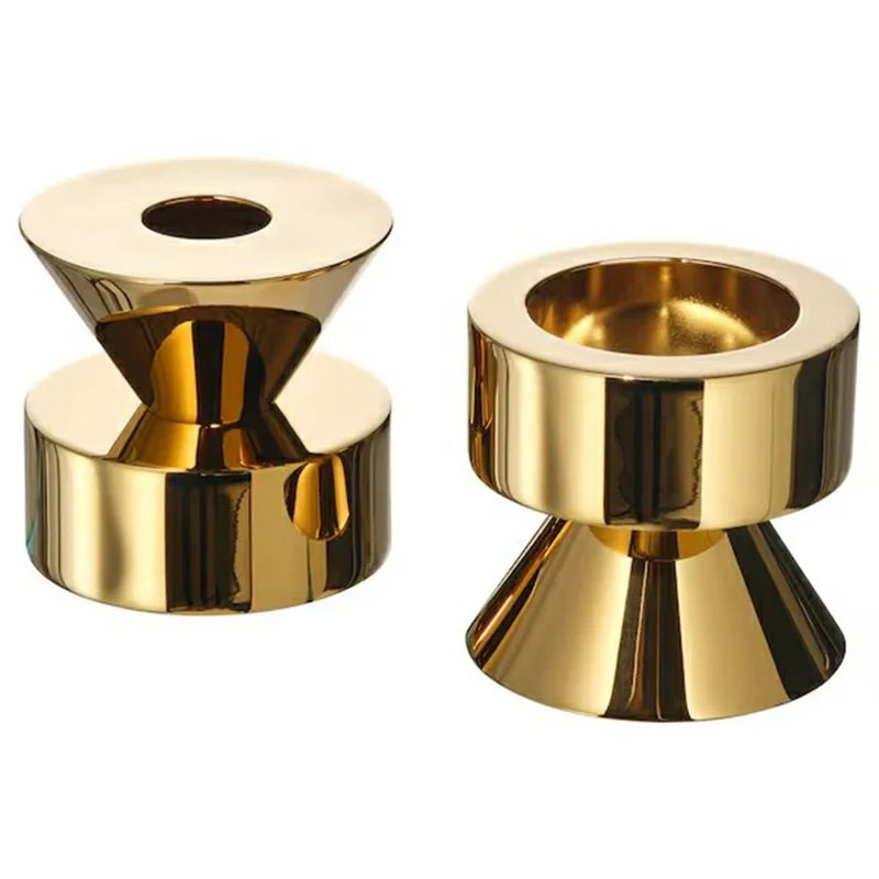 2Pcs Metal Candle Holder Round Base Dining Table Bedroom Study Tealight Candle Stand - Brass Color