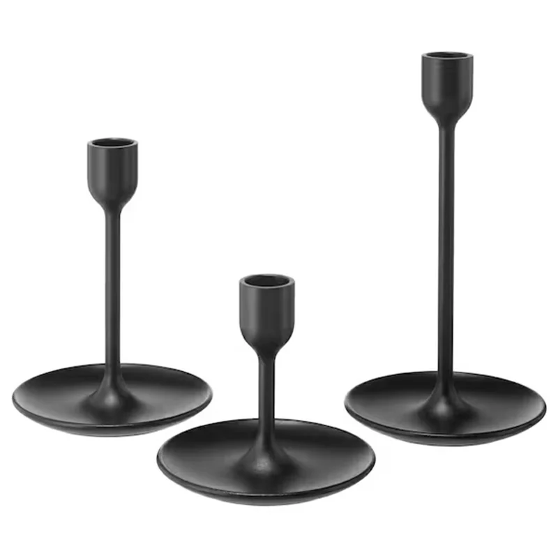 Conjunto de 3 Peças de Suportes para Velas em Metal Minimalista com Base Estável para Mesa de Jantar, Quarto e Escritório - Preto