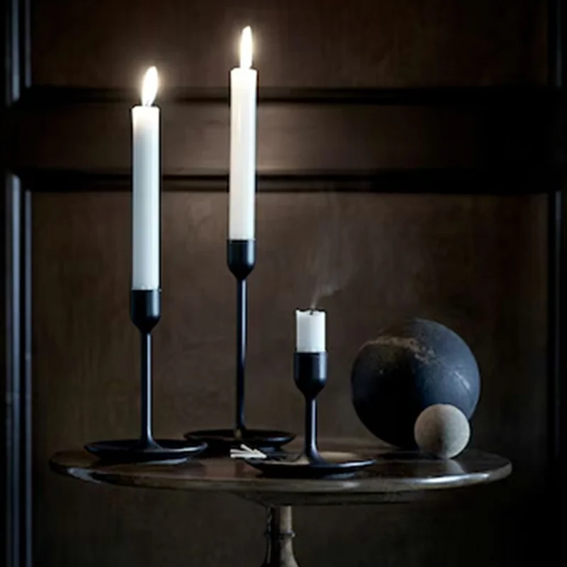 Conjunto de 3 Peças de Suportes para Velas em Metal Minimalista com Base Estável para Mesa de Jantar, Quarto e Escritório - Preto