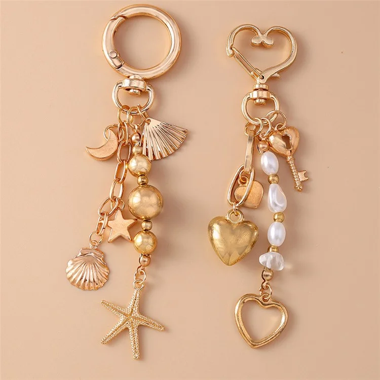 Creative Starfish / Heart Pendant Zinc Alloy Keychain Backpack Hanging Ornament Key Ring - Starfish