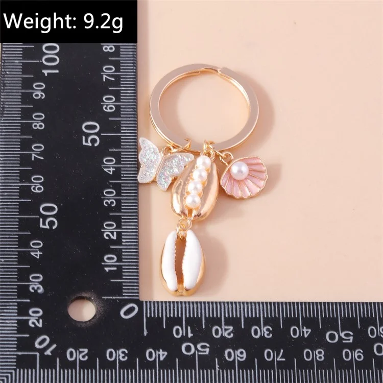 Butterfly Seashell Pendant Keychain with Faux Pearl Decor Hanging Ornament for Backpack Car Keys