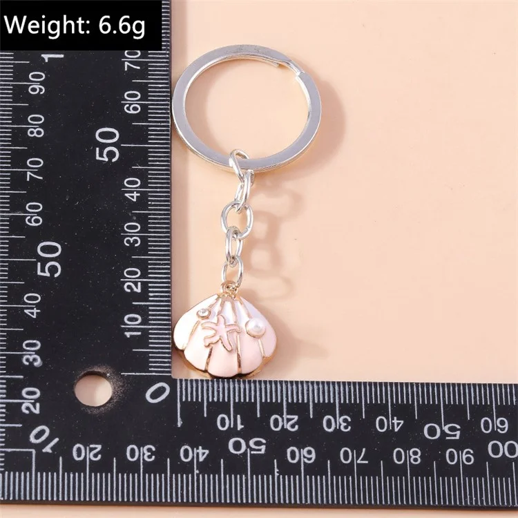 Starfish Pattern Resin Seashell Pendant Keychain with Faux Pearl Decor Handbag Key Ring - Pink