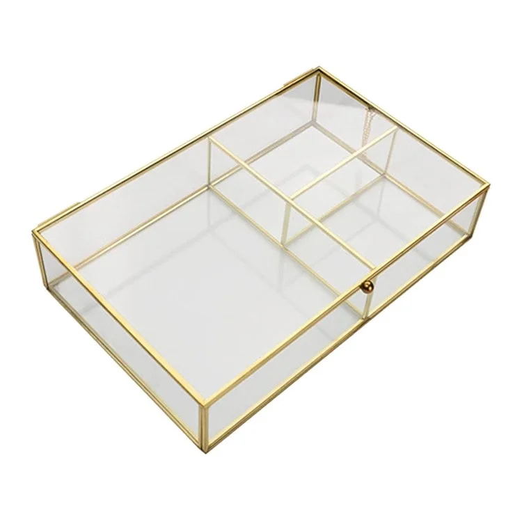 Transparente Glasschmuckbox mit Deckel - Rechteckige Aufbewahrungsbox für Ohrringe, Halsketten und Armbänder