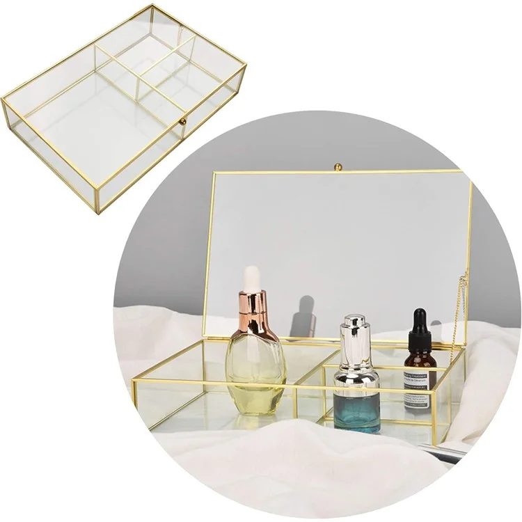 Transparente Glasschmuckbox mit Deckel - Rechteckige Aufbewahrungsbox für Ohrringe, Halsketten und Armbänder