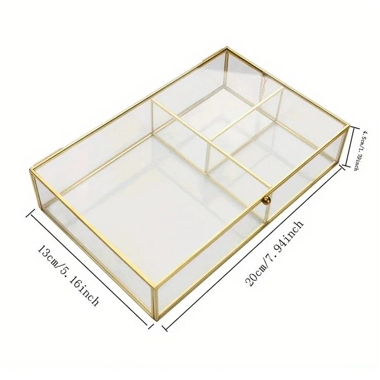 Transparente Glasschmuckbox mit Deckel - Rechteckige Aufbewahrungsbox für Ohrringe, Halsketten und Armbänder